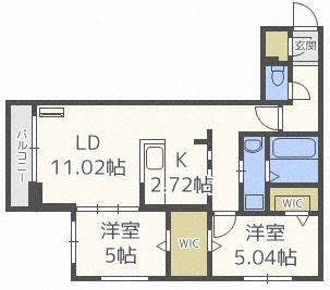 コローレサウスエイト(2LDK/2階)の間取り写真