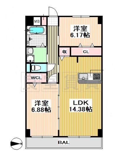 GRAN DUKE高辻(2LDK/4階)の間取り写真
