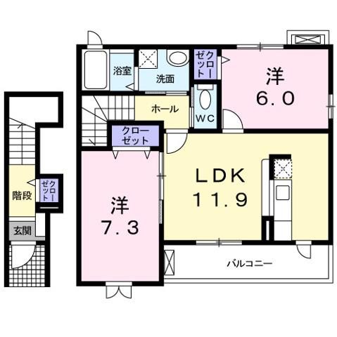 クレメント(2LDK/2階)の間取り写真