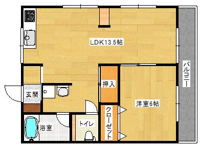尾尻アパート(1LDK/2階)の間取り写真