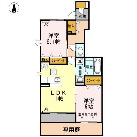 アンプティシャトン(2LDK/1階)の間取り写真