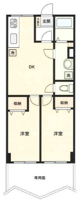 三鷹陵雲閣マンション(2DK/1階)の間取り写真