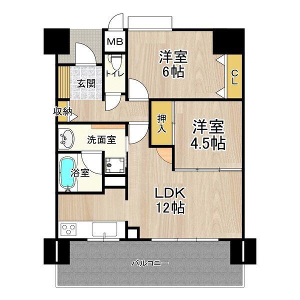フェニックス堺東(2LDK/9階)の間取り写真