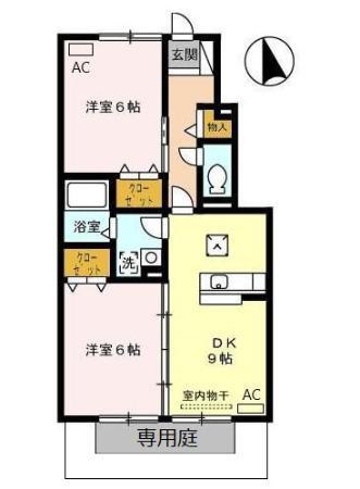 グランディールA棟(2DK/1階)の間取り写真