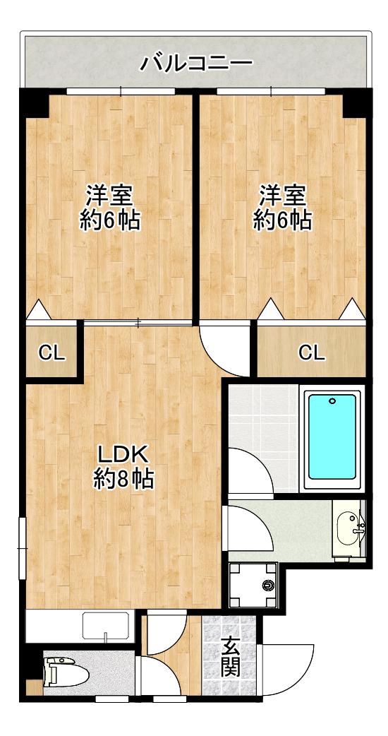 K・COURT市岡(2LDK/4階)の間取り写真