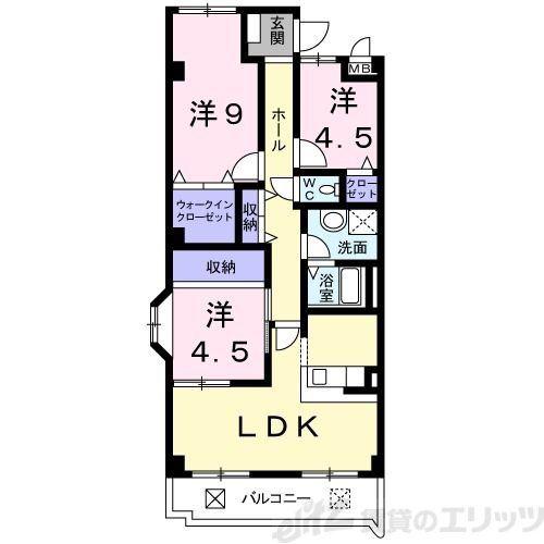 シェリール河崎2(3LDK/4階)の間取り写真