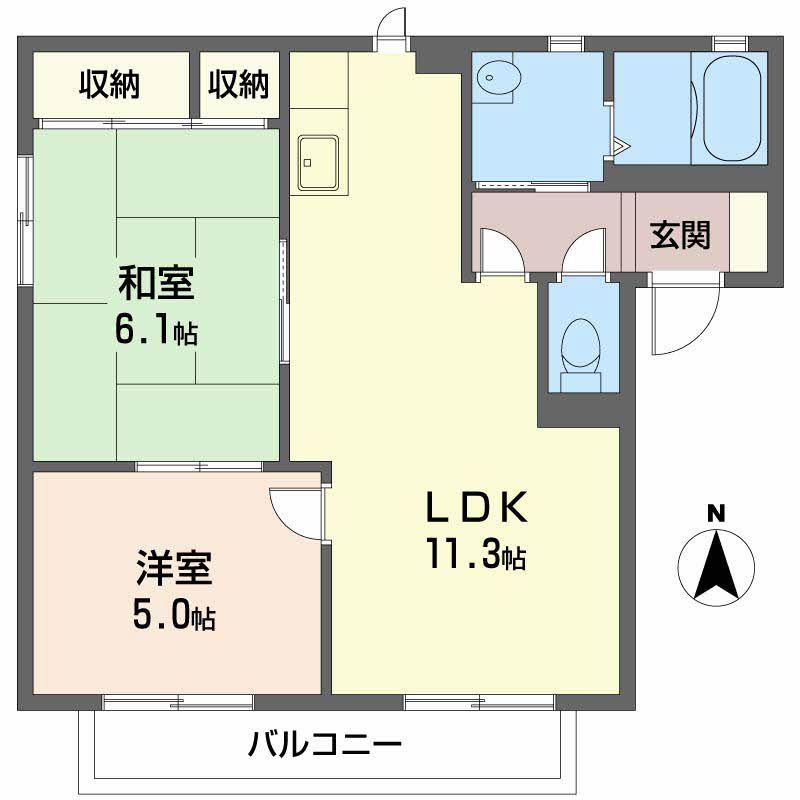 カーサ九条(2LDK/2階)の間取り写真