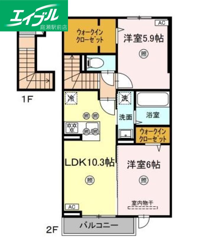RION(2LDK/2階)の間取り写真