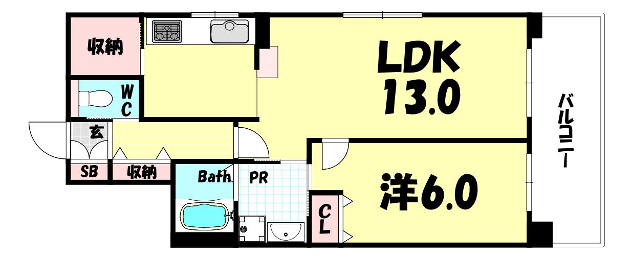 プレサンス新神戸(1LDK/11階)の間取り写真
