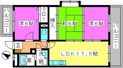 セントレージ博多(3LDK/2階)の間取り写真