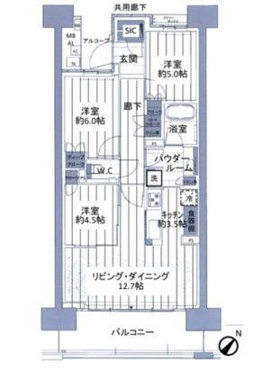 HARUMI FLAG SUN VILLAGE F棟(3LDK/2階)の間取り写真