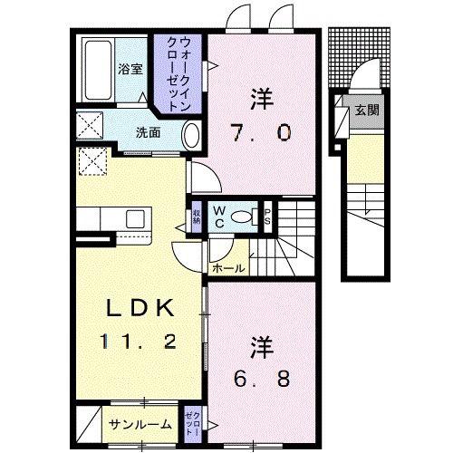 サントルI(2LDK/2階)の間取り写真