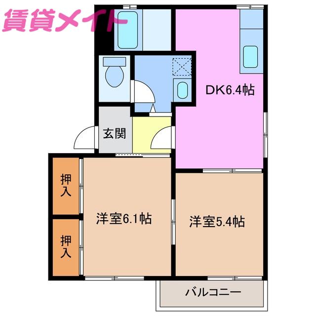 サンライズ21 A(2DK/2階)の間取り写真