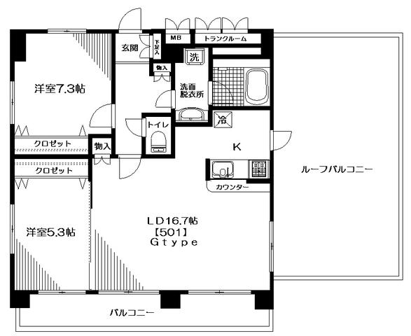 ノブレ浜田山(2LDK/5階)の間取り写真