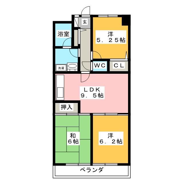 ベルエール藤が丘(3DK/2階)の間取り写真