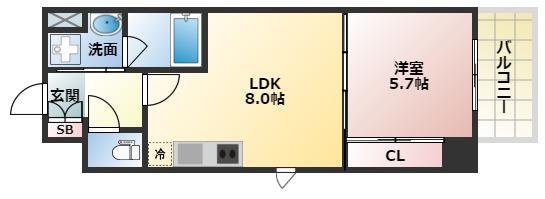 オルフェア鶴ヶ丘駅前(1LDK/8階)の間取り写真