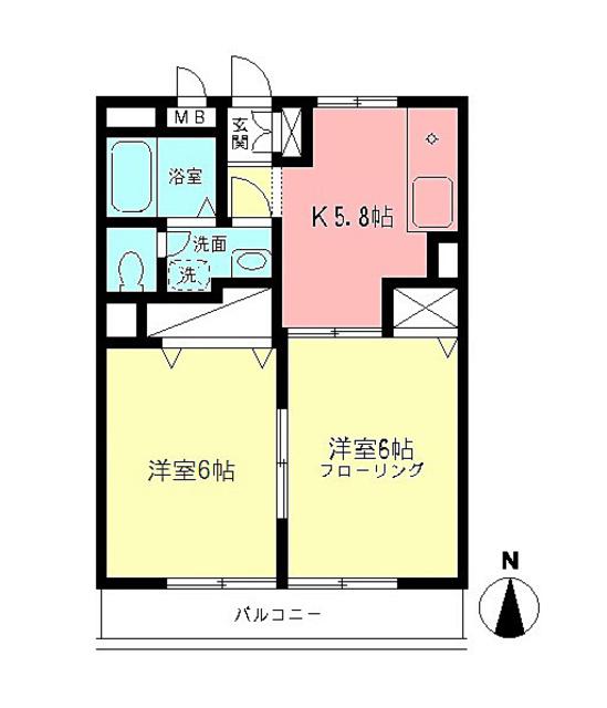 ドルフ小机(2DK/2階)の間取り写真