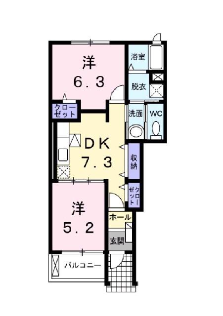 シェーネ・パラッツォC(2DK/1階)の間取り写真