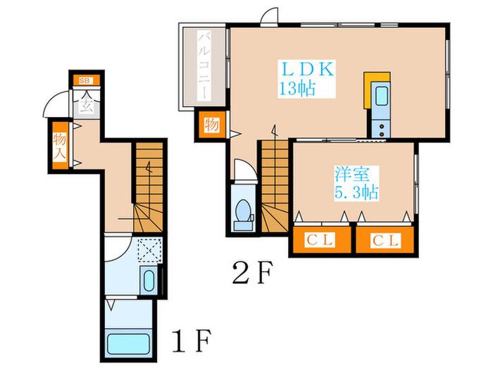 PRENDRE AOHA(1LDK/2階)の間取り写真
