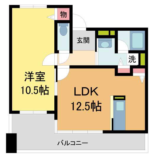 白鷹苦楽園マンション(1LDK/6階)の間取り写真