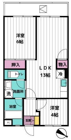 福生大東マンション(3DK/3階)の間取り写真