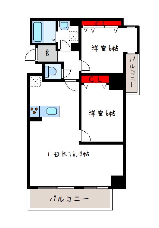 イースタンビル(2LDK/3階)の間取り写真