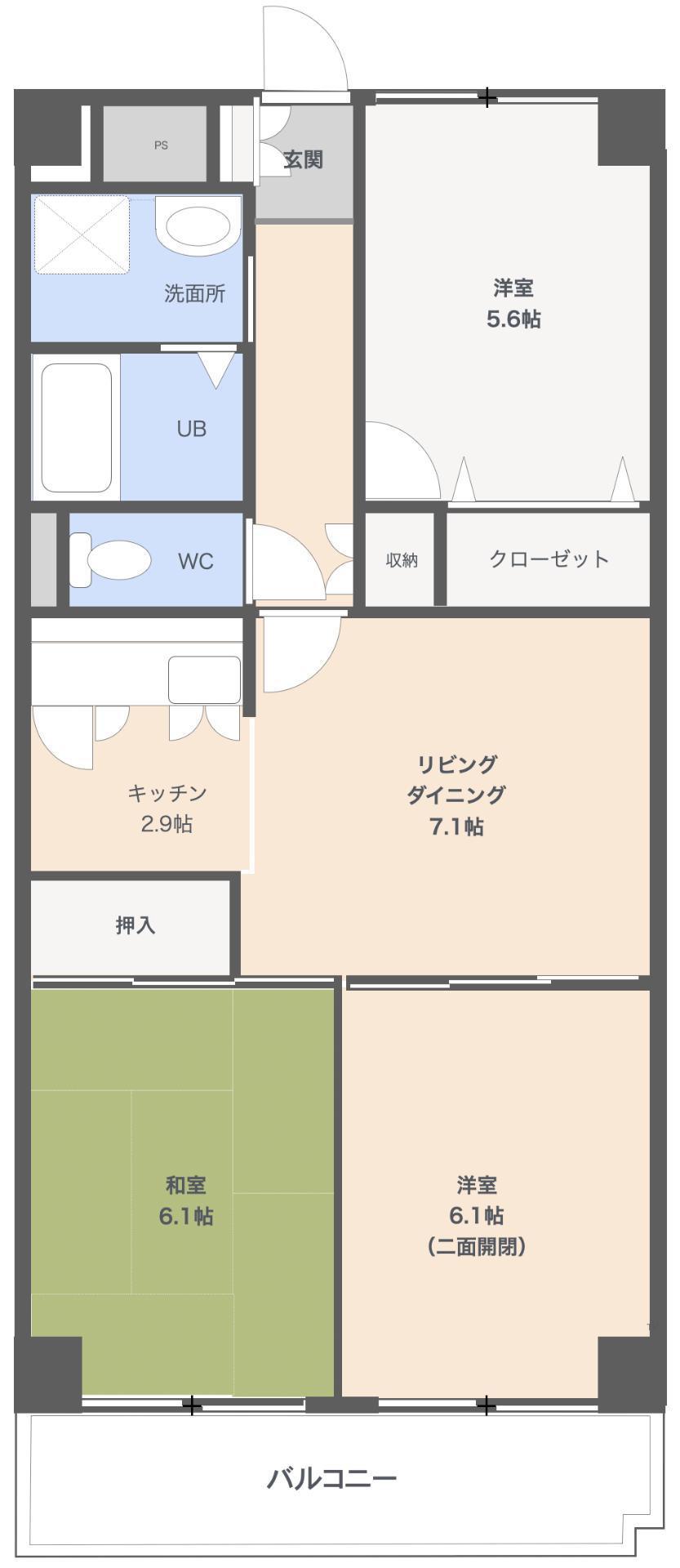 グランブリック水戸(3LDK/2階)の間取り写真