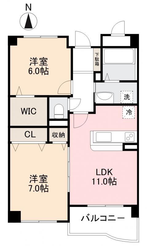 ロータスポンド(2LDK/1階)の間取り写真