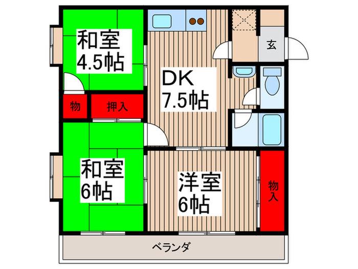 コーポウエタケ(3DK/1階)の間取り写真