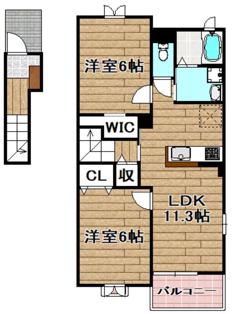 ソレイユ(2LDK/2階)の間取り写真