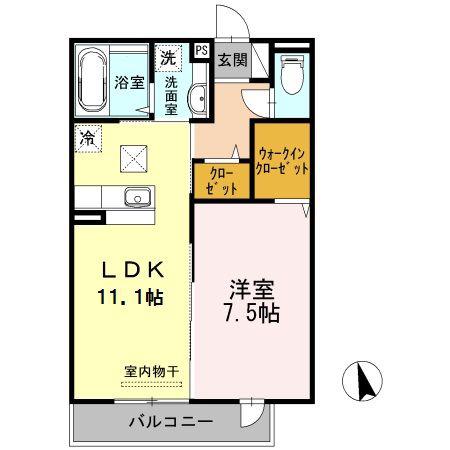 セントラルコート昭島(1LDK/1階)の間取り写真