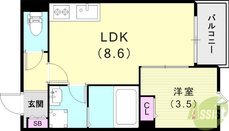 KIT石橋阪大前(1LDK/3階)の間取り写真