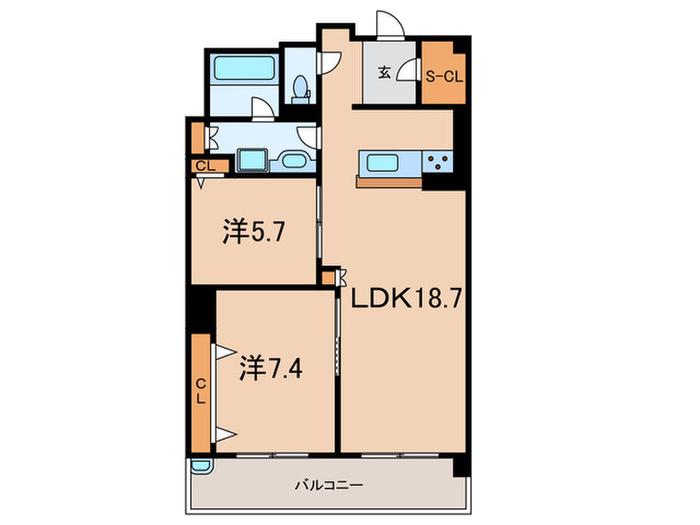 シー・クリサンス西岡本(2LDK/3階)の間取り写真