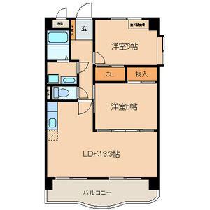 ベルテ白子(2LDK/2階)の間取り写真