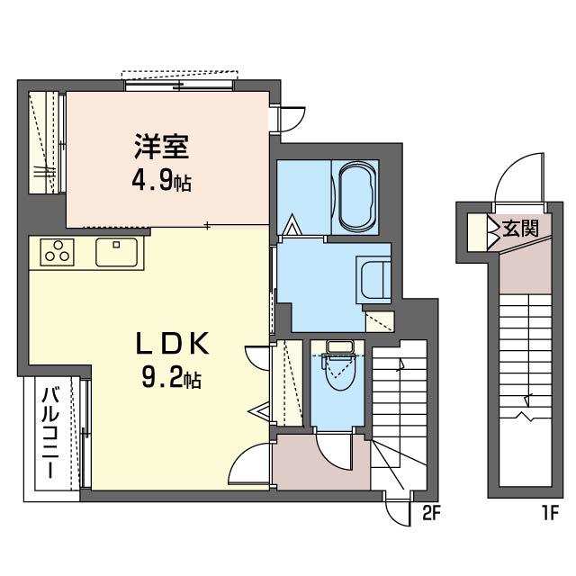 ウエストコート(1LDK/2階)の間取り写真