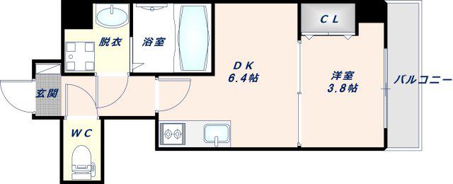 ガルデニア城東(1DK/6階)の間取り写真