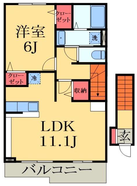 プライジアM(1LDK/2階)の間取り写真