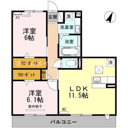 ノーブル西幸(2LDK/1階)の間取り写真