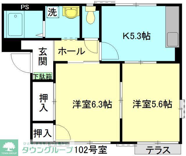 ハイツ桜台B棟(2K/1階)の間取り写真