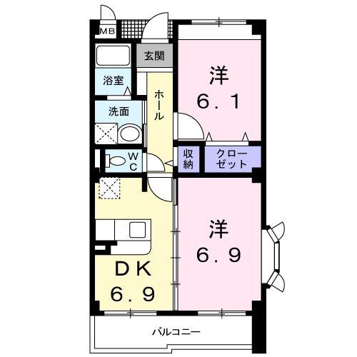 ブローテ(2DK/1階)の間取り写真