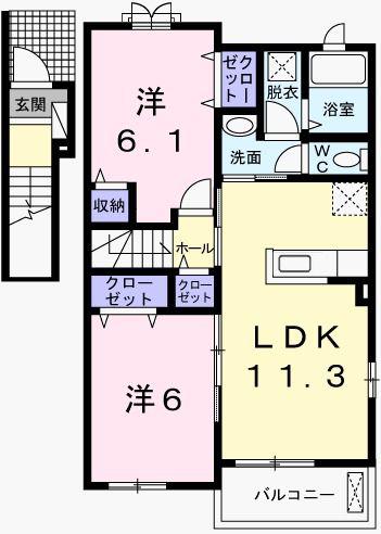 セレーノ カーサII(2LDK/2階)の間取り写真