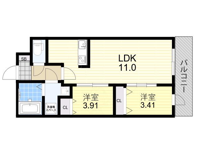 ATRAS加賀屋(2LDK/8階)の間取り写真