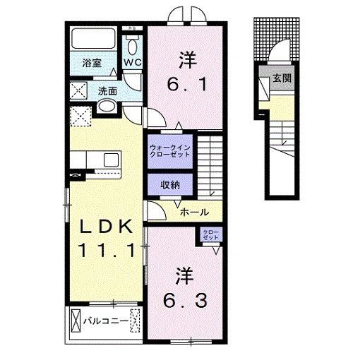 シームリー高雄(2LDK/2階)の間取り写真