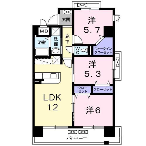 グランデスカイ空港南(3LDK/3階)の間取り写真