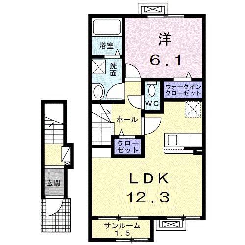 リヴァフォース(1LDK/2階)の間取り写真