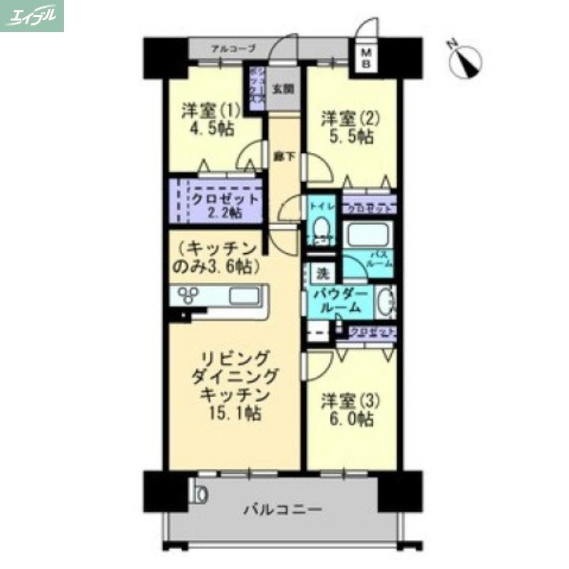 アルファステイツ表町(3LDK/9階)の間取り写真