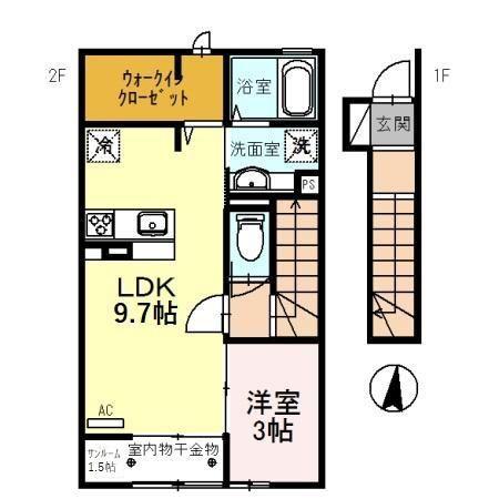F. クレオ(1LDK/2階)の間取り写真