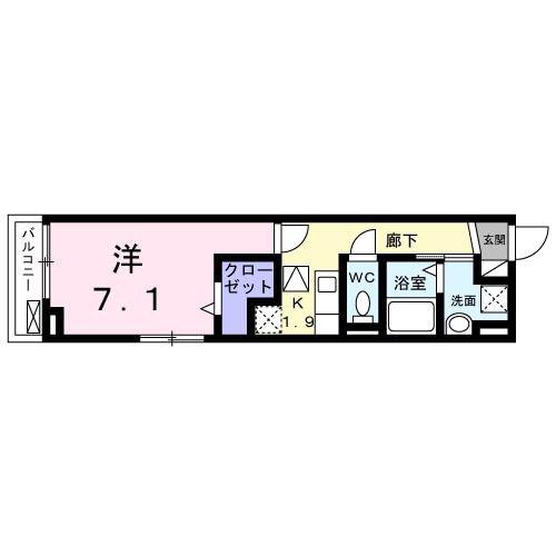 ケイローン(1K/1階)の間取り写真