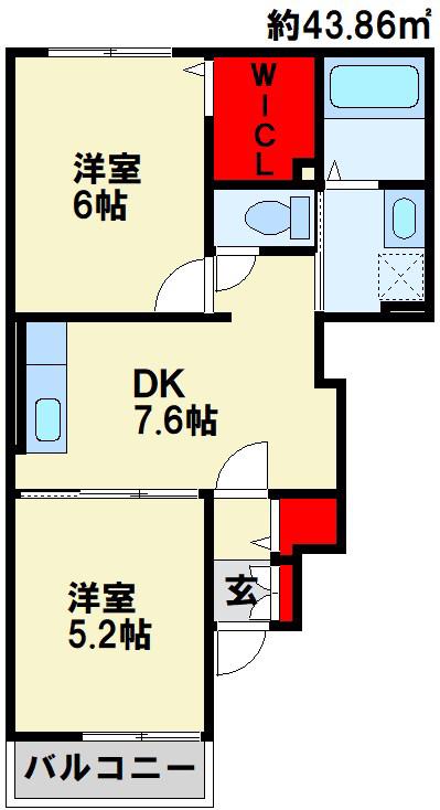 フィオーレ・遊 B(2DK/1階)の間取り写真