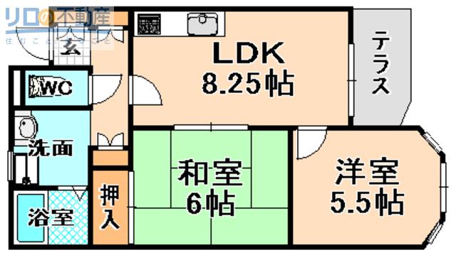 フローラ春日丘(2LDK/1階)の間取り写真